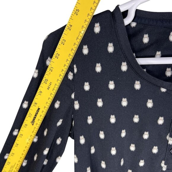 Kate Spade Womens S Navy Blue Owl Henley Jogger PJ Set Long Sleeves Button Front - Picture 13 of 16